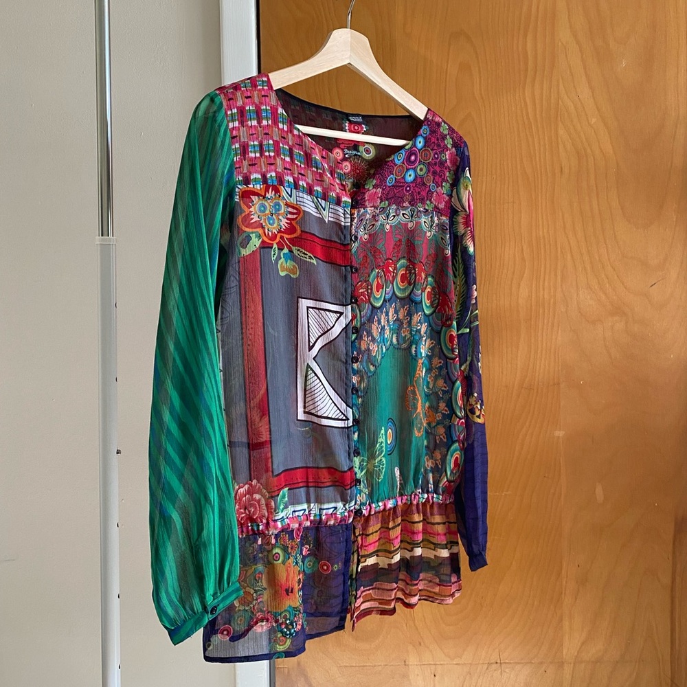 Desigual Long Sleeve Button Down Colorful Blouse
